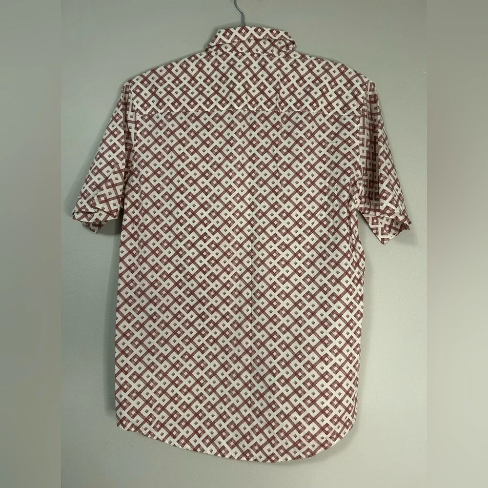 Men's Alfani Geometric Pattern Shirt - Burgundy and White, Size M